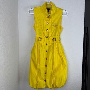 Dereon Sleeveless Yellow Dress Button Down Belted Fitted Party Womens